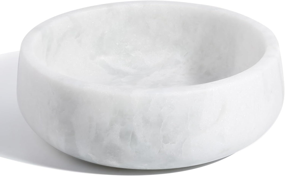 White Marble Dog Bowls  Non-Slip Dog Food Water Bowl Small  Heavy Duty Pet Bowl for Cats and Medium Dogs  Weighted African Natural Marble  Holds 4 Cups(5lbs)