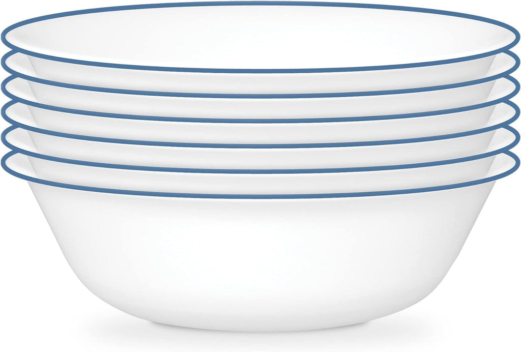 Corelle 6-Piece 18oz Round Bowls Vitrelle Triple Layer Glass  Perfect for Soup  Cereal and Snacks  Lightweight  Chip and Scratch Resistant  Microwave and Dishwasher Safe  Botanical Stripes