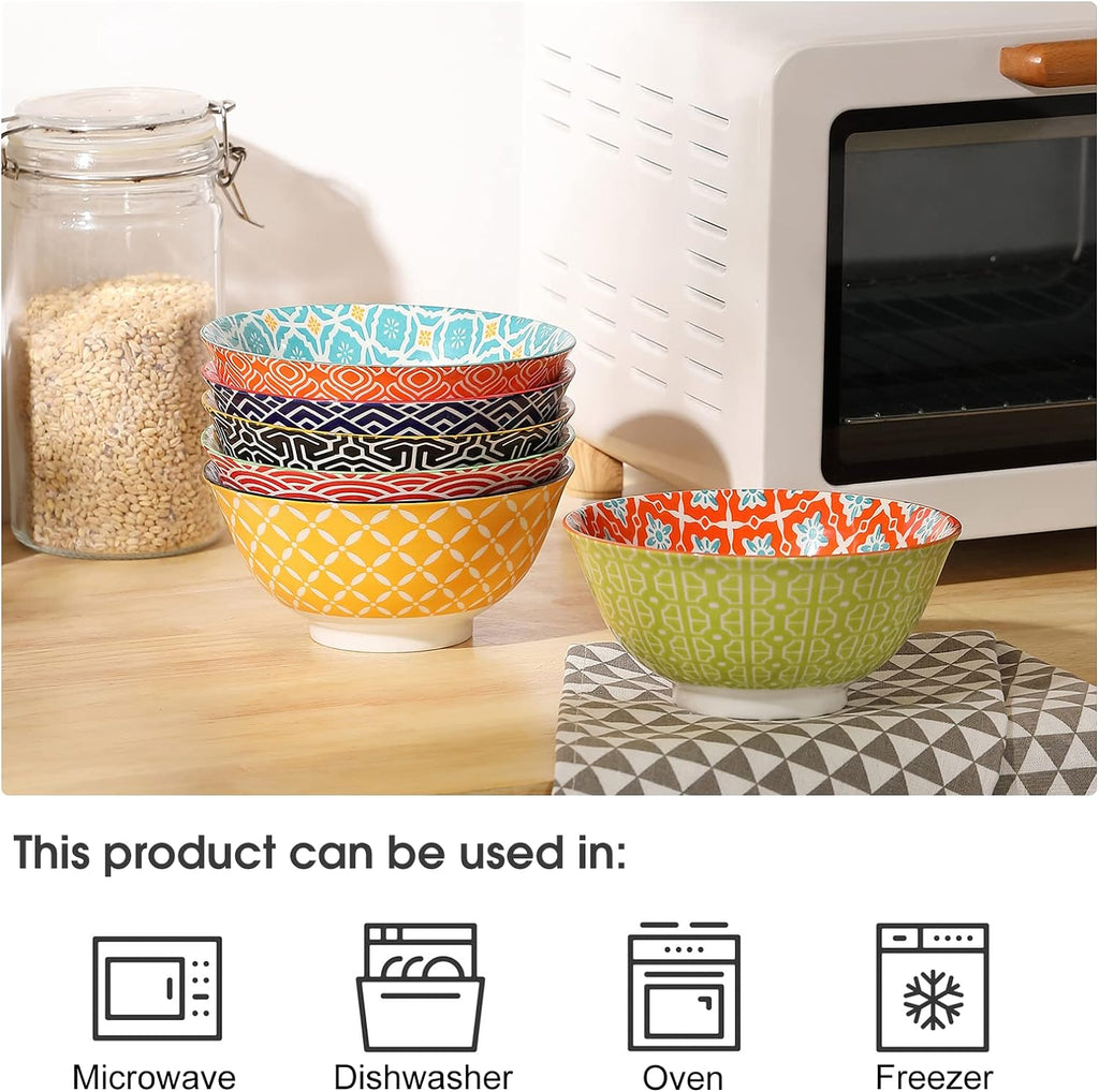 Ceramic Cereal Bowls  23 Oz Colorful Soup Bowls  Deep Porcelain Bowl Set for Salad  Dessert  Pasta  Ice Cream Set of 6
